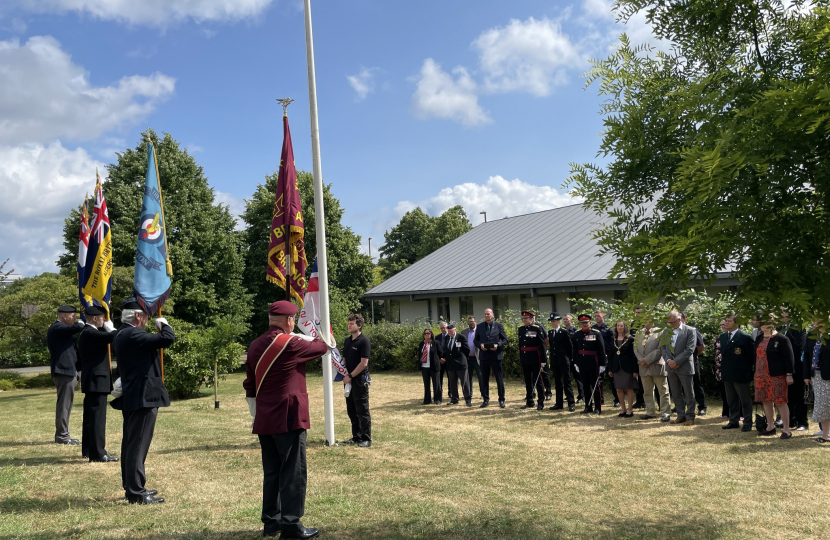 Pictured, the Armed Forces flag raising ceremony at Princes Gardens, Aldershot