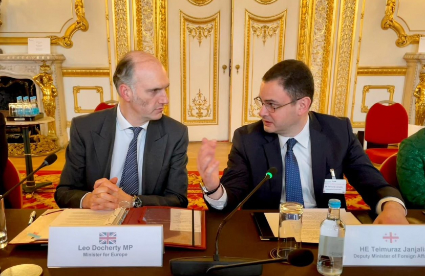Leo Docherty MP with Georgian Deputy Minister for Foreign Affairs Teimuraz Janjalia