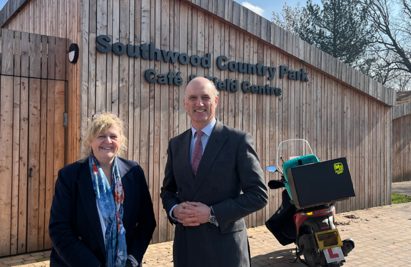 Leo and Cllr Sue Carter at Southwood Country Park