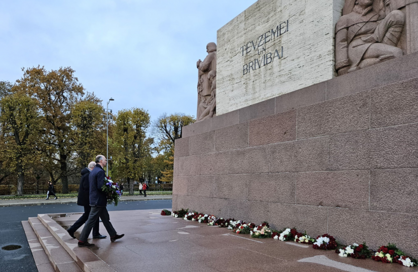 Leo at the Freedom Monument in Riga, capital of Latvia.