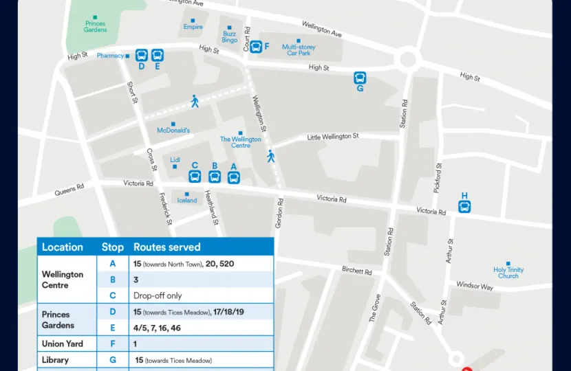 Aldershot town centre - bus stop map