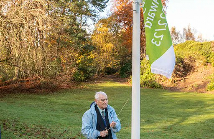 the raising of the Wellesley Woodlands Green Flag by the Mayor of Rushmoor Councillor John Marsh