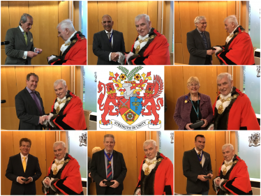 Rushmoor Borough Councillors with the Mayor receiving their Long Service Awards