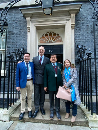Leo with Cllr Jib Belbase, Cllr Nem Thapa and local campaigner Suman Pun outside 10 Downing Street